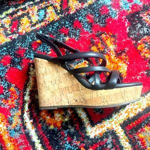 Strappy black wedge sandal.  Size 6.5